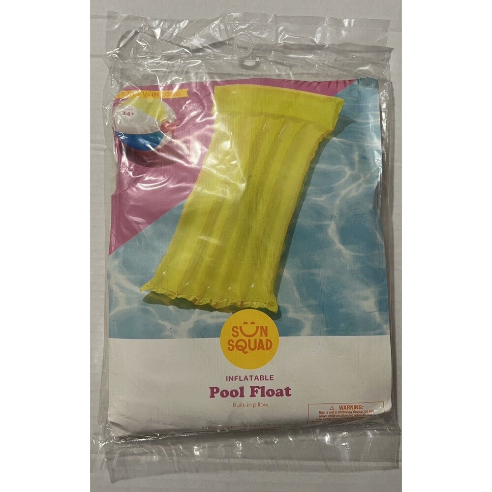 Inflatable Pool Float with Pillow - Yellow  72" x 32" - w/Repair Patch - Raft